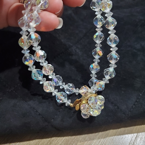 Vintage Iridescent Glass Crystal Beaded Necklace - Picture 5 of 12